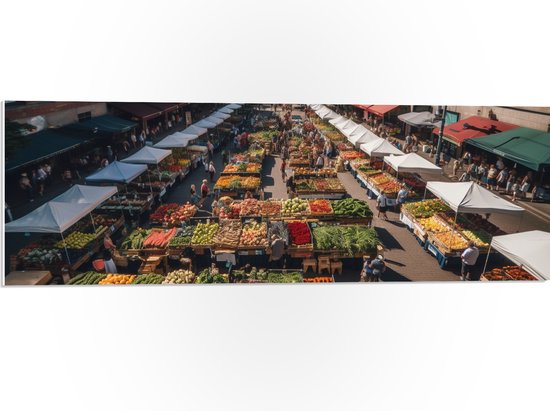 PVC Schuimplaat - Markt - Eten - Groente - Fruit - Mensen- Kraampjes - 90x30 cm Foto op PVC Schuimplaat (Met Ophangsysteem)