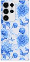 TPU Case Geschikt voor Samsung Galaxy S23 Ultra Flowers Blue