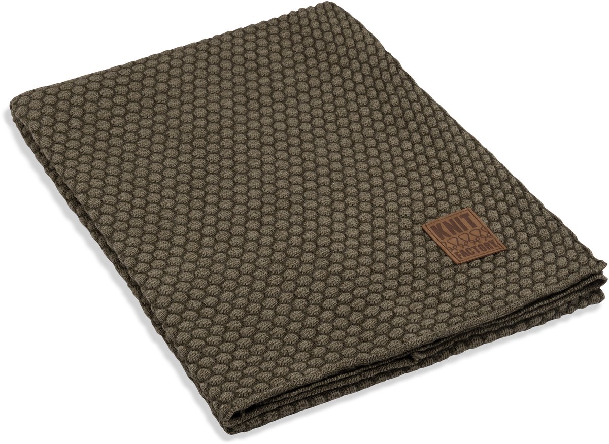 Knit Factory Juul Gebreid Plaid - Woondeken - Kleed - Groen/Olive - 160x130 cm
