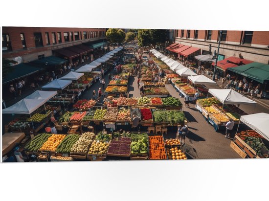 PVC Schuimplaat - Markt - Eten - Groente - Fruit - Mensen- Kraampjes - 100x50 cm Foto op PVC Schuimplaat (Met Ophangsysteem)