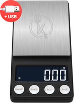 Kitchenwell mini balance de cuisine numérique de précision - 0 à 200 grammes - 14,2 x 7,5 cm - balance de poche rechargeable USB - balance de cuisine - noir