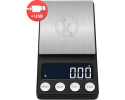 Kitchenwell digitale mini precisie keukenweegschaal - 0,01 tot 200 gram - 14.2 x 7.5 cm - pocket scale USB oplaadbaar - weegschaal keuken - zwart Kitchenwell digitale mini precisie keukenweegschaal - 0,01 tot 200 gram - 14.2 x 7.5 cm - pocket scale USB oplaadbaar - weegschaal keuken - zwart