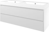 Proline Polystone Loft badmeubelset met wastafelonderkast symmetrisch met 2 laden en mat witte wastafel zonder kraangaten 140 x 46 x 62 cm, glans wit