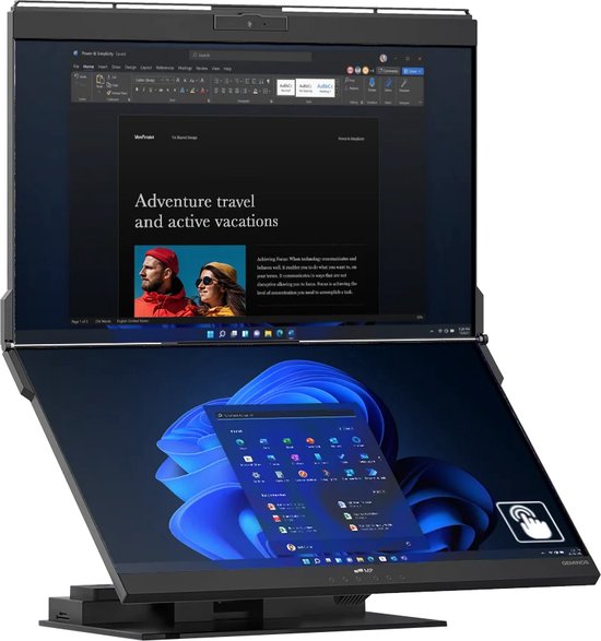 Mobile Pixels Geminos X - Gestapelde Dubbele 24 Inch Monitor - 2K - 75hz - 10 in 1 dock - Onderste display Touchscreen