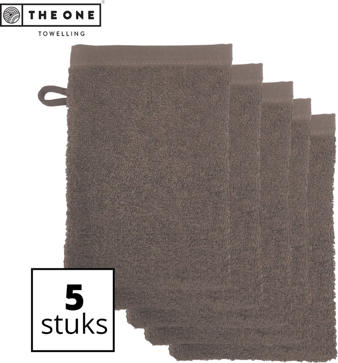 The One Towelling Washandjes - Washanden - Voordeelverpakking - 100% Katoen - 16 x 21 cm - Taupe - 5 Stuks