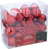 Cadeau de Noël Set de Boules de Noël Rouge - 40 Pièces Boules de Noël en Plastique - Incl. Culminer