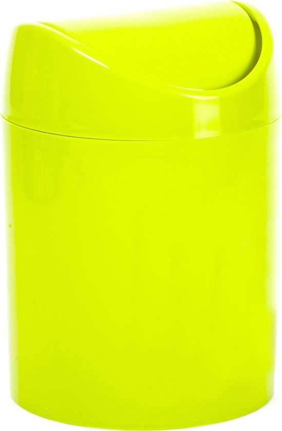 Plasticforte Mini prullenbakje - groen - kunststof - met klepdeksel - keuken aanrecht/tafel model - 1,4L - 12 x 17 cm