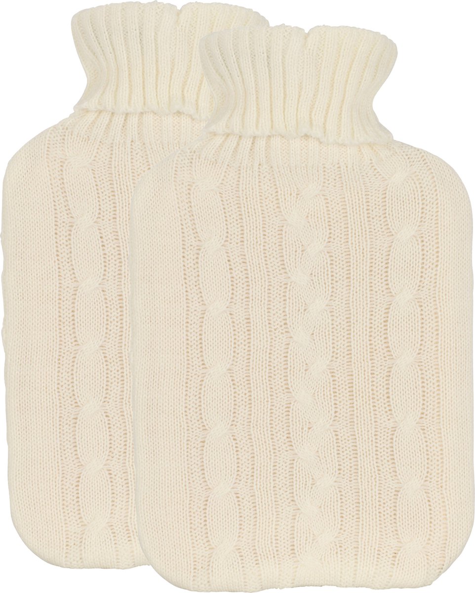 Goedkoopste H&S Collection Warmwaterkruik - 2x - met zacht gebreide hoes - warm wit - 1,75L - kruik