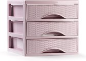 Plasticforte Ladeblokje/bureau organizer met 3x lades - roze - L18 x B23 x H17 cm