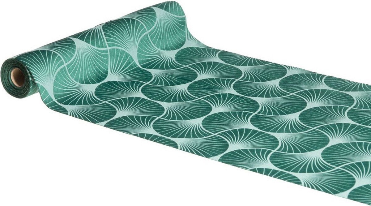 Chaks Chaks Tafelloper op rol - 2x - ginkgo print - malagiet groen - 28 x 300 cm - polyester