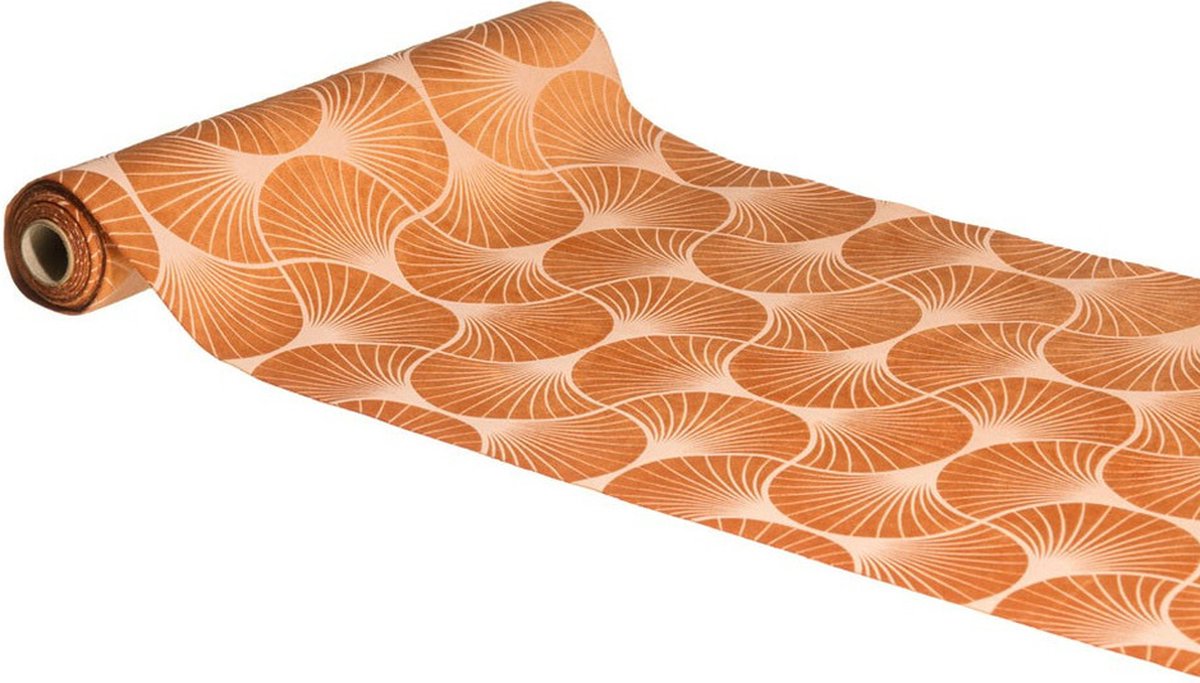 Chaks Tafelloper op rol - 2x - ginkgo print - terracotta - 28 x 300 cm - polyester