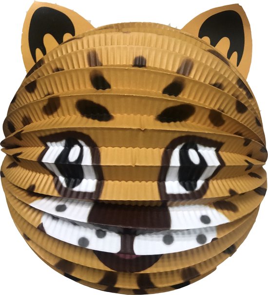 Bol lampion panter - bruin - H20 cm - papier - met lampionstokje - 50 cm — afbeelding 2