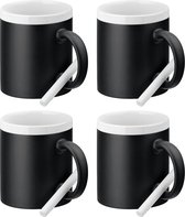 Luxe krijt koffiemok/beker - 4x - wit/zwart - keramiek - met krijt te beschrijven - 350 ml - Eigen naam