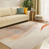 Vloerkleed voor woonkamer, modern abstract tapijt, zacht polig, eetkamer, slaapkamer, huisdecoratie, antislip tapijt (bruin/goud, 160 x 200 cm)