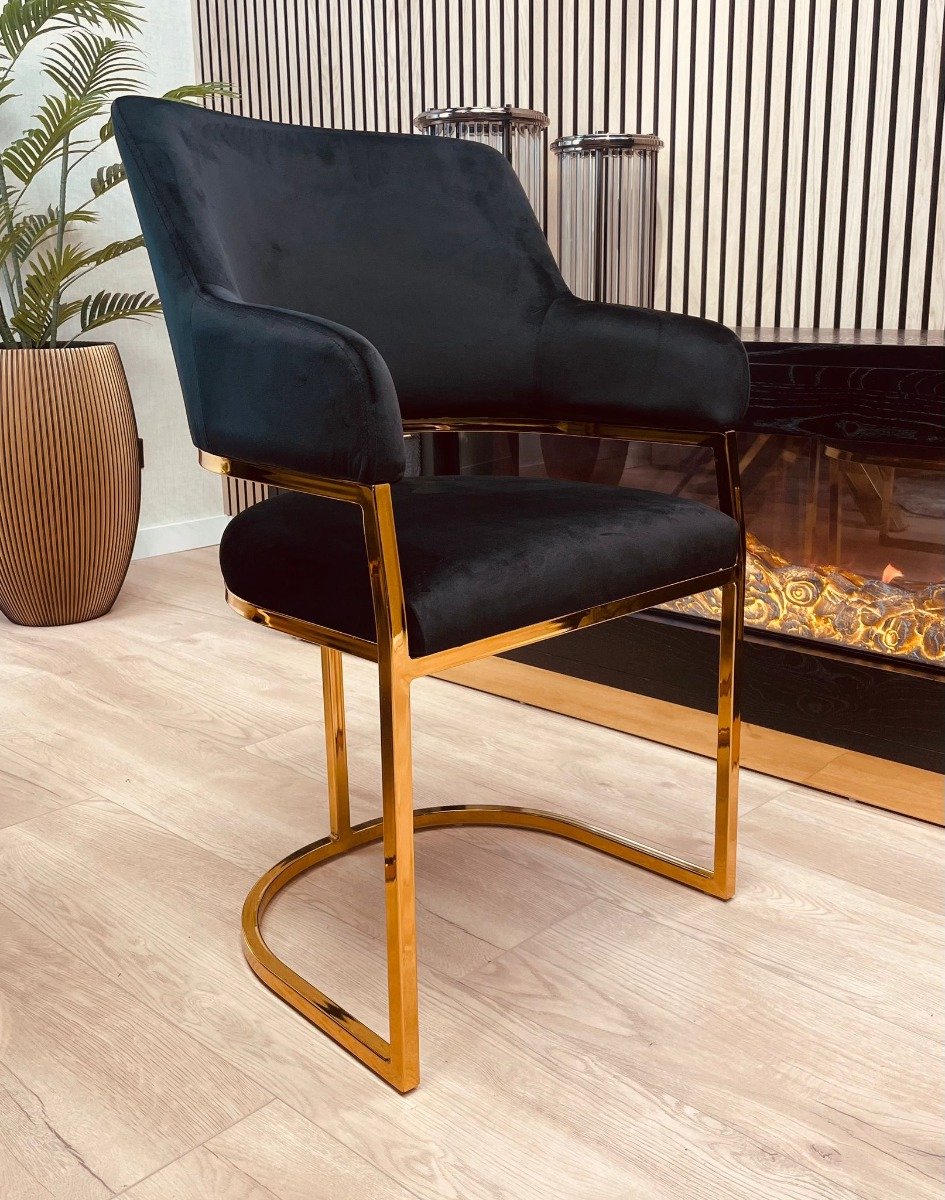 Set van 2 moderne fluwelen eetkamerstoelen - gouden metalen poten - armloos - beige
