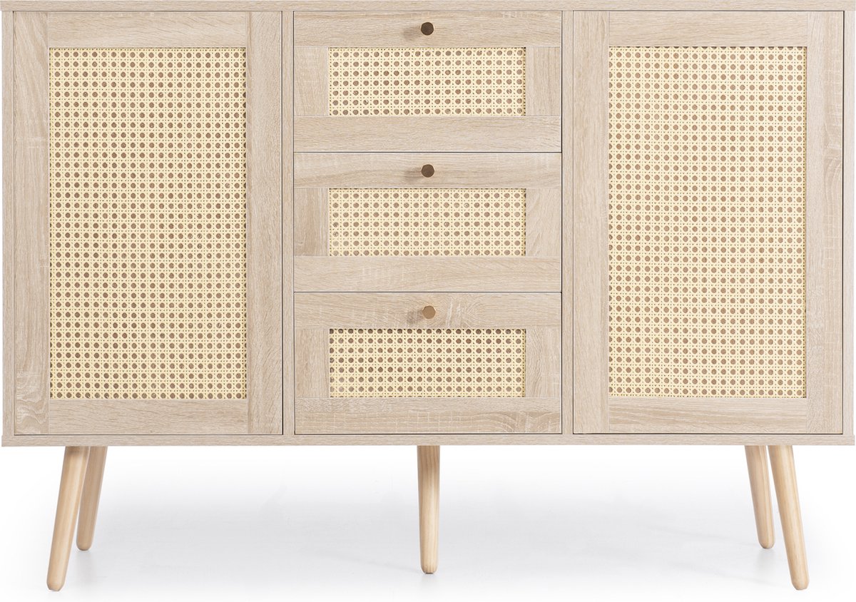 Merax Dressoir met Rattan - Kast met Lades en Deuren - Ladekast - Eiken Bruin