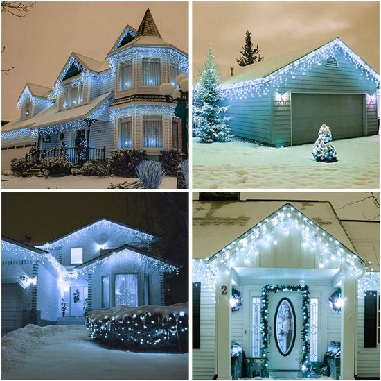 SALCAR 5m LED Lichtgordijn Ijsregen 3m Voedingskabel Decoratieve Lichtketting Met 200 Spatwaterdichte Led S 31v Veiligheidsvoeding 8 Bedrijfsmodi Geheugenfunctie Warm Wit 664515250