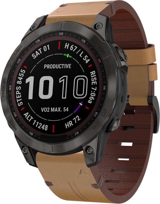 By Qubix 22mm Quickfit Leren bandje Lichtbruin Geschikt voor Garmin Epix Gen 2. bol