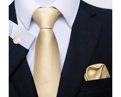 Luxe Stropdas Goudkleurig | Stropdas Set met Manchetknopen, Pochet en Dasspeld | Luxe Geschenkverpakking |