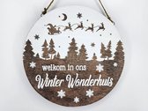 Woodart bord rond 40x40xcm welkom winter wonder natural