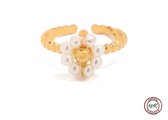 Soraro Parel Flower Ring | 18K Goldplated | Goudkleurig | Parel | Dames Ring | Bloem | Klemring | Vrouwen Cadeau | Moederdag | Moederdag cadeau