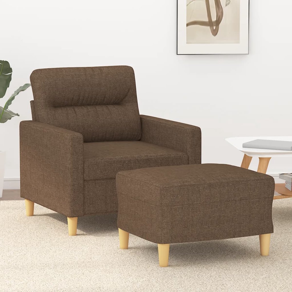 vidaXL Fauteuil - met - voetenbank - 60 - cm - stof - bruin
