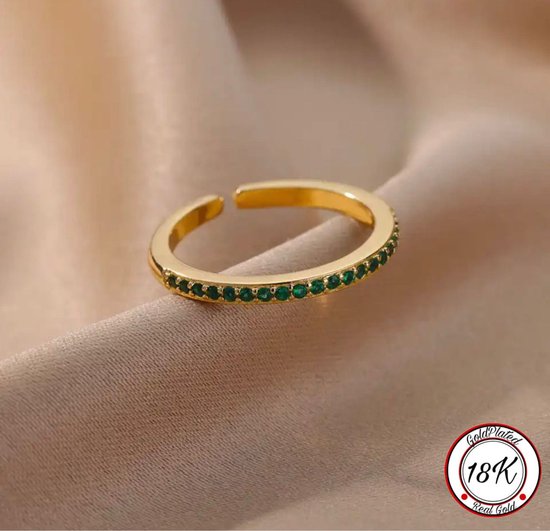 Soraro Green Zirkonia Ring | Groen | Goudkleurig | 18K Goldplated | Zirkonia Stenen | Vrouwen Sieraden | Dames Ringen | Vrouwen Ringen