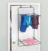 Hangdroger - Ruimtebesparend droogrek met metalen deur - 2 lagen - Praktische washoek voor badkamer of wasruimte - Grijs