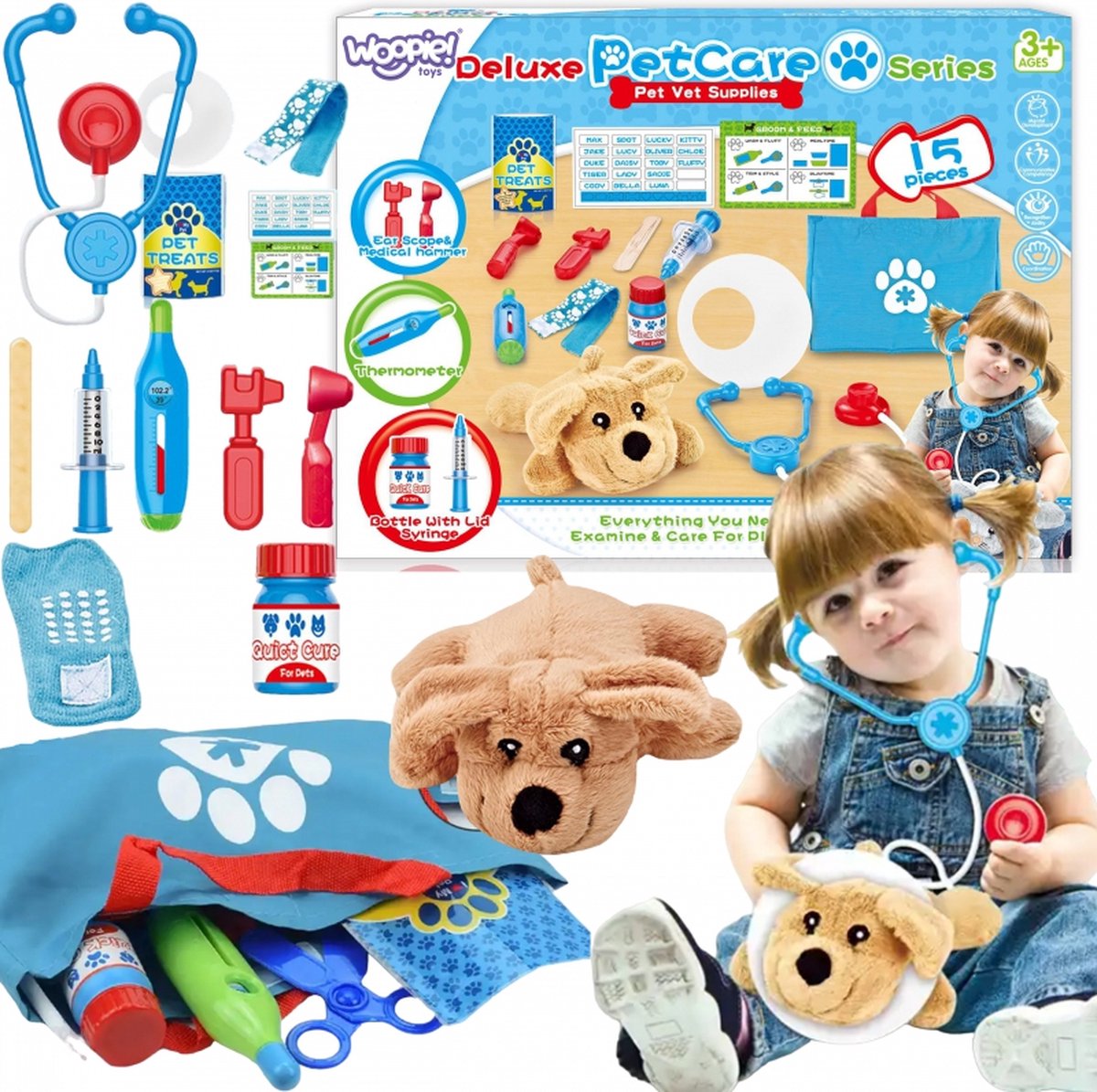 Woopie dierenarts speelgoed - Doctor speelgoed - hond - Inclusief knuffel & tas - 15 stuks - WOOPIE