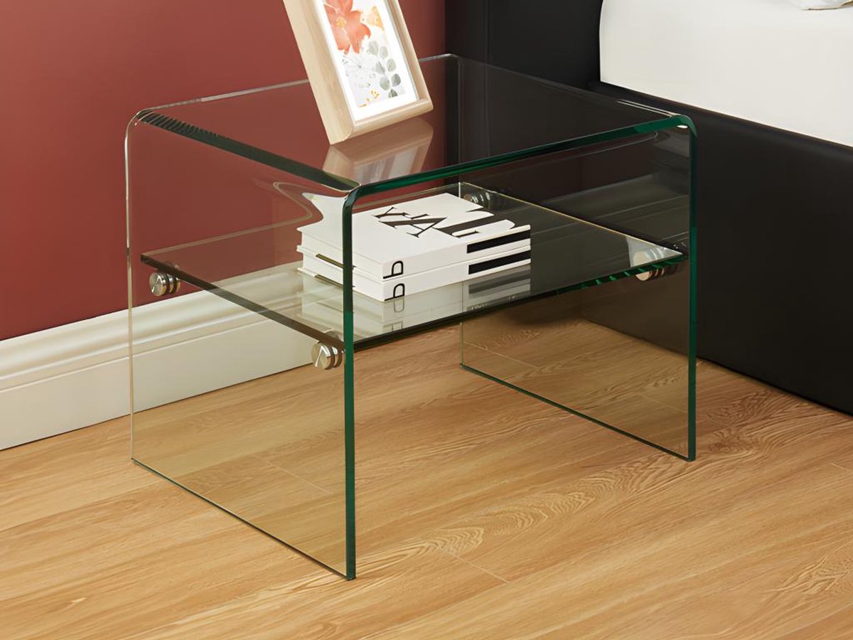 Vente-unique Set van 2 nachtkastjes - 1 nis - Gehard glas - STILEOS Transparant