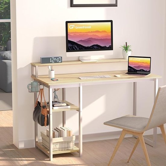 Laptoptafel, thuiskantoor, bureau, eenvoudige montage, metalen frame, 120 x 55cm