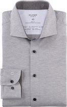OLYMP 24/7 Level 5 body fit overhemd - tricot - grijs dessin - Strijkvriendelijk - Boordmaat: 37