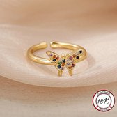 Soraro Rainbow Vlinder Ring | Bijen Ring | Rainbow | Verstelbare Ring | 18K Goldplated | Zirkonia Stenen | Dames Ring | Vrouwen Ring