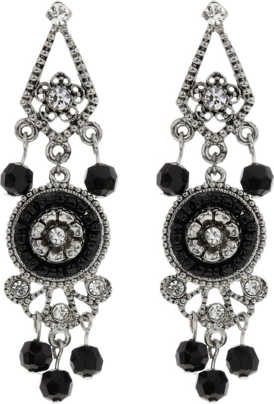 Boucles d'oreilles Behave Vintage couleur argent avec perles noires