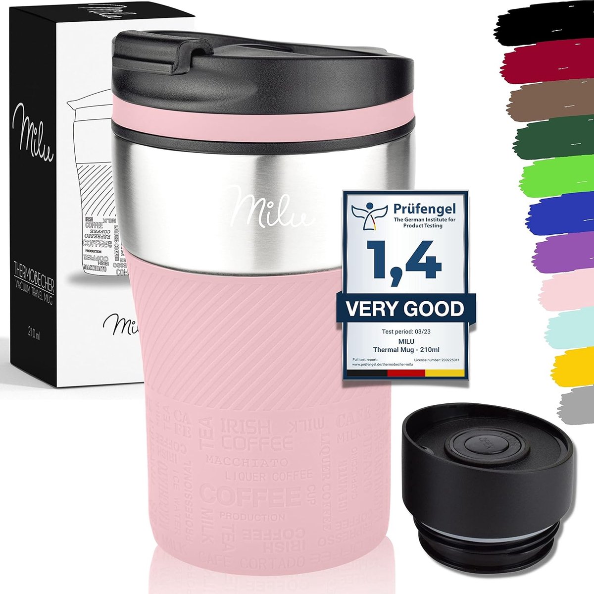Milu Thermosbeker Koffie To Go - 210 ml 100% Lekvrij - Thermobeker, Koffiebeker To Go, Drinkbeker van Roestvrij Staal - Autobeker Dubbelwandige Isolatie - Thermos Beker Auto- Travel mug - Thermo Beker Roze