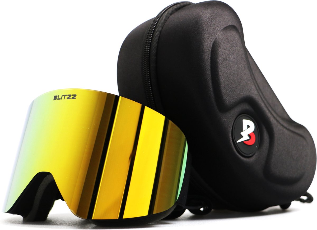 Skibril BLITZZ® - GOUD/GEEL - Gratis Beschermhoes - Magnetische Lens - No Edge - One Size - Impact Collectie