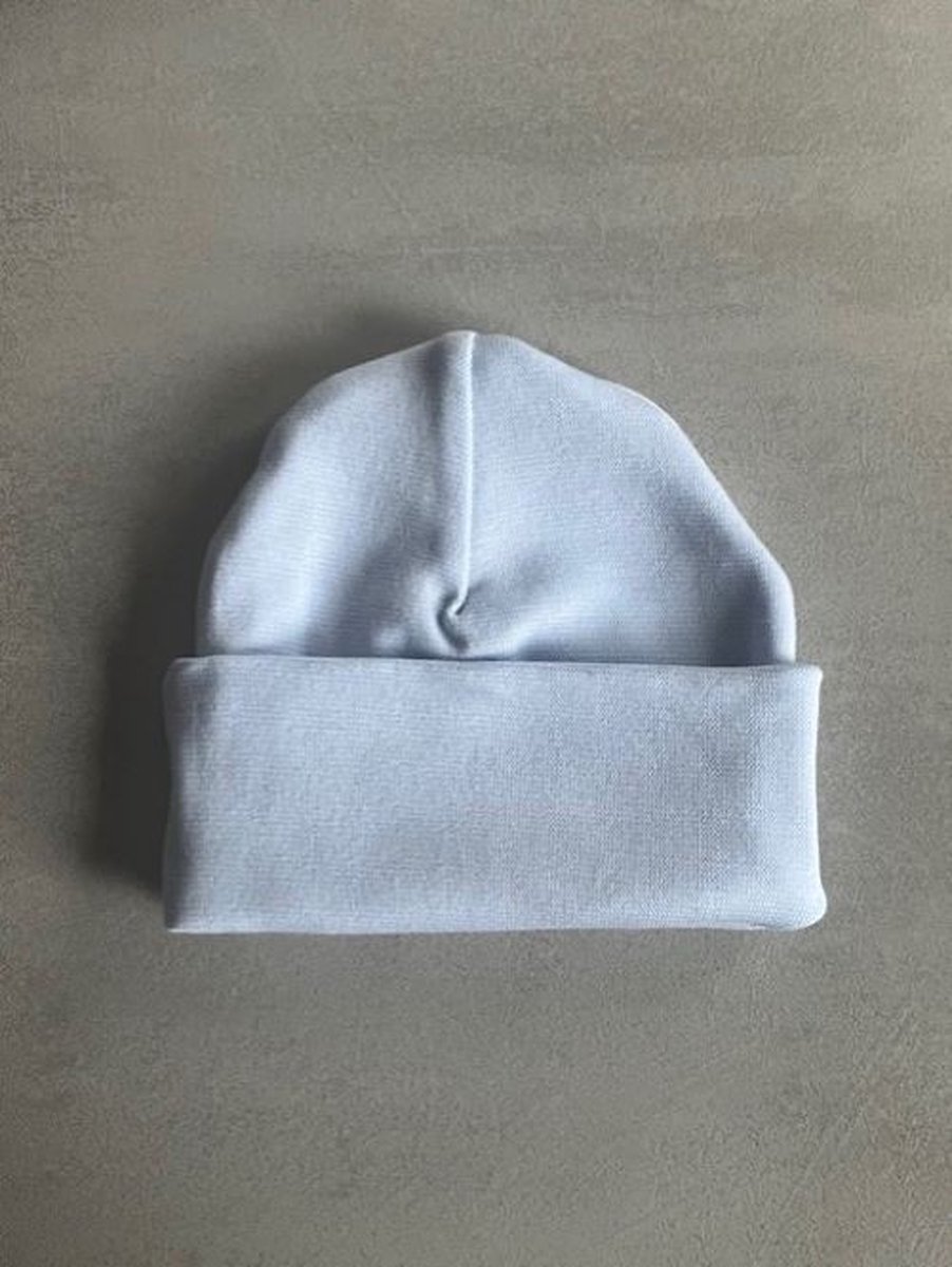 Goedkoopste Babymuts - gepersonaliseerd - met naam - Kleur Licht Blauw - maat 0-3 maanden - Baby - Muts - Kraamcadeau