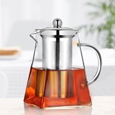 Square Glass Teapot with Strainer Insert, Small, 950 ml Borosilicate Glass Teapot with Infuser, Transparent Glass Teapots with Tea Strainer, Tea Maker for Loose Tea and Tea Bags