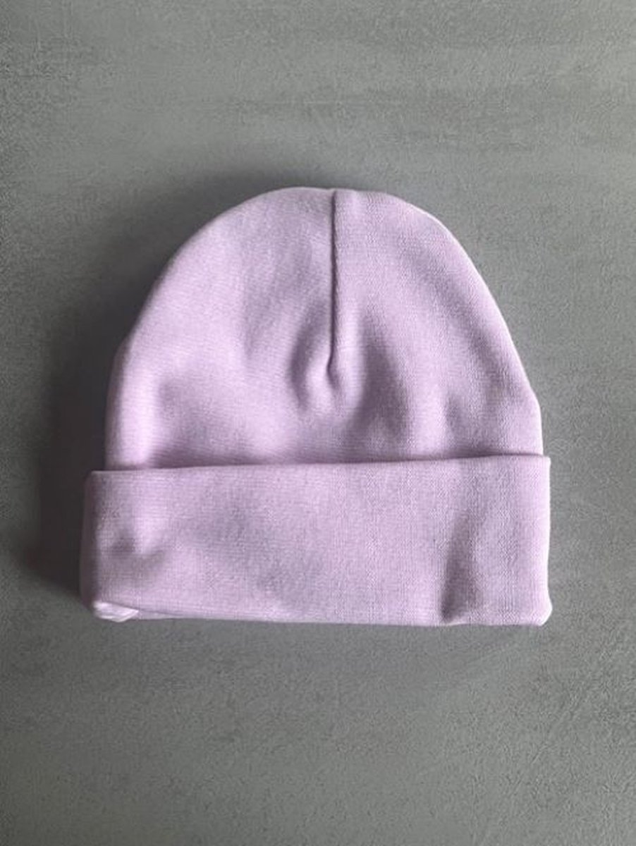 Goedkoopste Babymuts - gepersonaliseerd - met naam - Kleur Lila - maat 0-3 maanden - Baby - Muts - Kraamcadeau