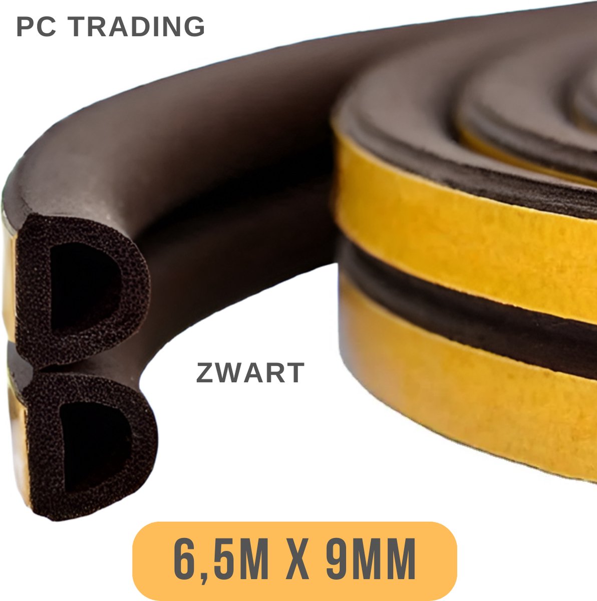Tochtband 2x6,5 Meter Lang - 9mm(b)/5,5mm(h) - Zwart - Tochtband Zelfklevend - Tochtstrips voor Deuren - Zelfklevend - Tochtstopper - Tochtrol - Tochtstrip - Tochtwering - Hoogwaardig Foam