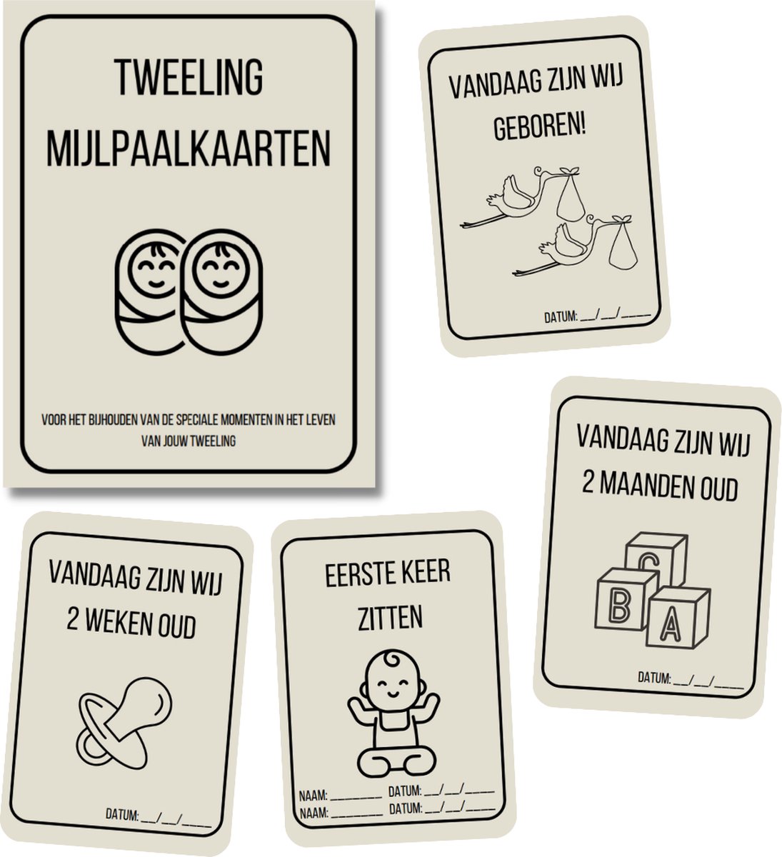 Mijlpaalkaarten tweeling baby - 40 stuks