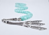 Tasbih 99 Kralen Natuursteen "AAA Amazonium" – Met tassel Metaal -Tasbeeh 8 mm diameter van de korrel - Model14- Een cadeau voor Moederdag en Vaderdag