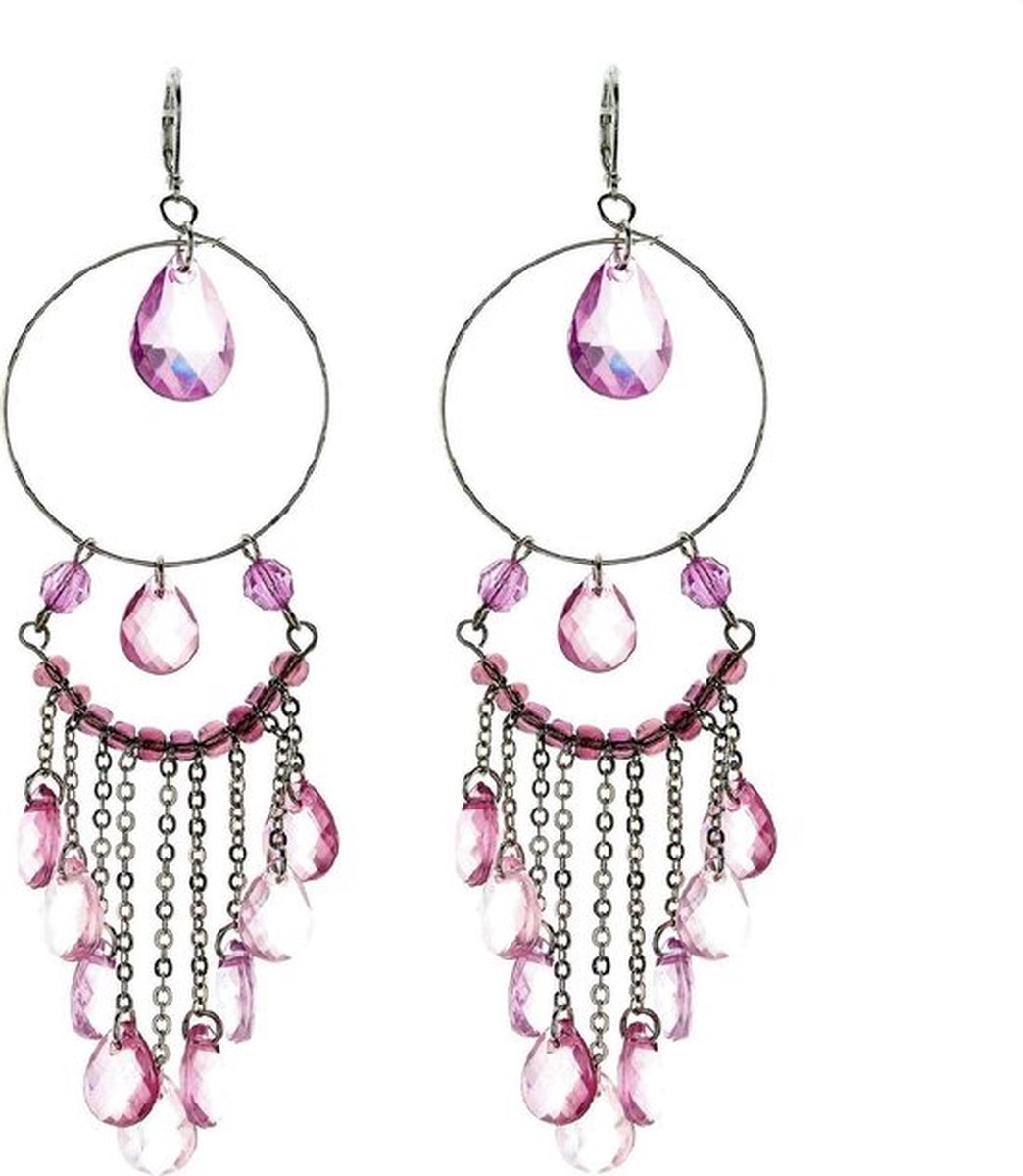 Behave - Statement oorbellen roze kralen - Romantisch boho detail
