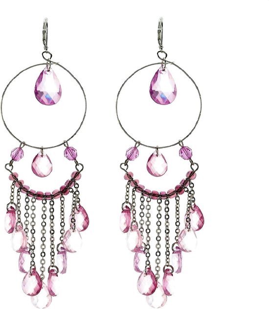 Behave Lange grote oorbellen dames - hangers roze kraaltjes