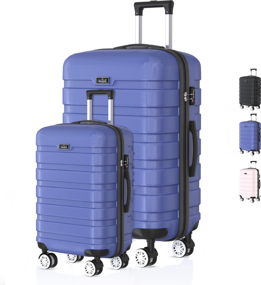 Voyagoux® REVELATION - Reiskoffer set S/L - Koffers - 2 stuks - Reiskoffer met wielen -Blauw - TSA Slot