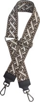 San Marco Schouderriem Zilverkleurig / zwart leder - Verstelbaar Tassen riem -Verwisselbare tasband met kliksysteem 80cm tot 130cm- Tashengsel - Bag Strap - Verstelbaar - zwart/ beige patroon