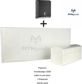Papieren handdoekjes dispenser - starter pack van MYNgoods Dispenser + 3200 vellen papieren handdoekjes.