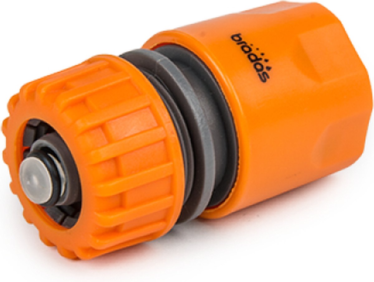 Bradas Gold Line tuinslangkoppeling 1/2" – Met stopfunctie – Snelkoppeling – Voor 1/2" of 5/8" slang – Oranje-graphite
