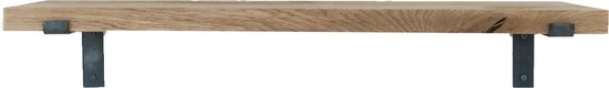 GoudmetHout - Massief eiken wandplank - 220 x 25 cm - Licht Eiken - Inclusief industriële plankdragers L-vorm Geen Coating - lange boekenplank