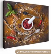 OneMillionCanvasses - Toile - Épices - Herbes - Mortier - Impression bois - Cuillère - Poivre - Peintures sur toile - 120x90